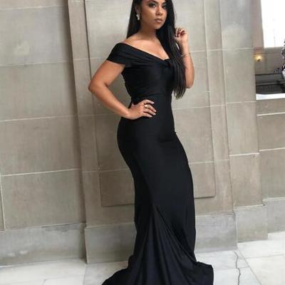 New black sheath prom evening formal dress party mermaid off shoulder sweep train dresses custom made - Thumbnail 5