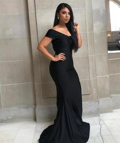 New Black Sheath Prom Evening Formal Dress Party Mermaid Off Shoulder Sweep Train Dresses Custom Made