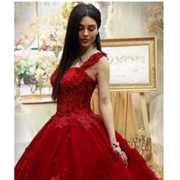 Gorgeous Ball Gown Prom Dresses Sweetheart Off The Shoulder Appliques Beading Tulle Backless Dark Red Evening Party Dresses - Thumbnail 2