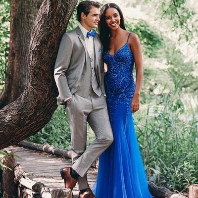 Crystal mermaid prom dresses long spaghetti plunging v neck backless tulle formal evening gowns beading sweet 16 dress women sexy party gown - Thumbnail 5