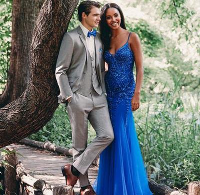 Crystal Mermaid Prom Dresses Long Spaghetti Plunging V Neck Backless Tulle Formal Evening Gowns Beading Sweet 16 Dress Women Sexy Party Gown