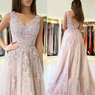 Lace prom dresses long a line v neck appliques tulle formal evening gowns sweet 16 dress women cocktail ball party gown with ribbon - Thumbnail 5