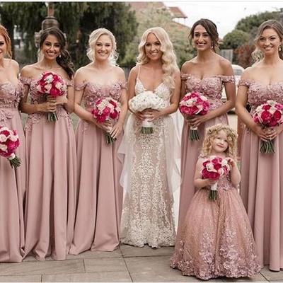 Blush pink a line chiffon bridesmaid dresses off the shoulder delicate lace bridesmaid gowns prom party dress - Thumbnail 4