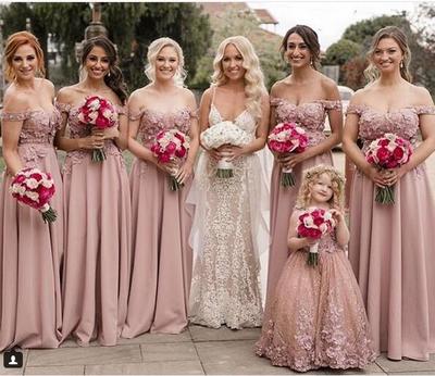 Blush Pink A Line Chiffon Bridesmaid Dresses Off the Shoulder Delicate Lace Bridesmaid Gowns Prom Party Dress