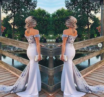 Purple Violet Mermaid Prom Dresses Off the Shoulder Delicate Lace Appliques Evening Party Gowns