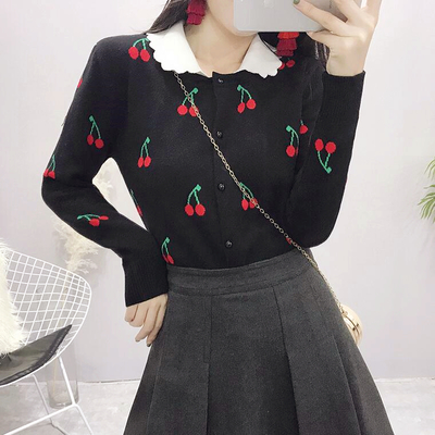Sweet Cherry Detachable Collar Sweater Knit Cardigan