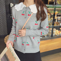 Sweet Cherry Detachable Collar Sweater Knit Cardigan - Thumbnail 3