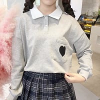 Love Heart Embroidery Long Sleeve Polo Shirt - Thumbnail 3