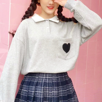 Love Heart Embroidery Long Sleeve Polo Shirt - Thumbnail 4