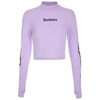 Pastel Purple Rockmore Printed Long Sleeve Crop Top - Thumbnail 2