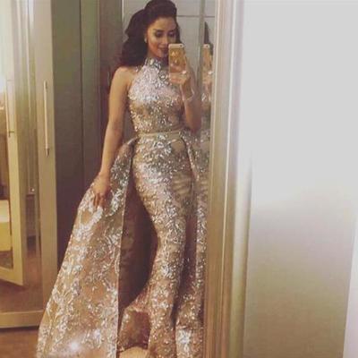 Luxury sequined prom dresses lace sleeveless evening dresses vestido de festa custom made  - Thumbnail 4