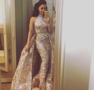 Luxury Sequined Prom Dresses Lace Sleeveless Evening Dresses Vestido De Festa Custom Made 