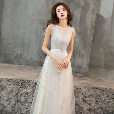 Cute round neck tulle long prom dress, evening dres