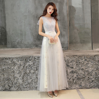 Cute round neck tulle long prom dress, evening dres - Thumbnail 1