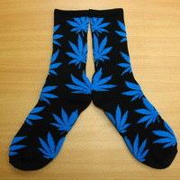 Harajuku Weed Marijuana Crew Socks Black/Diva Blue Color - Thumbnail 1