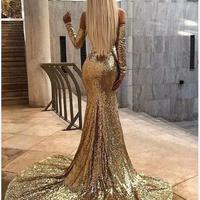  Mermaid Prom Dresses Off The Shoulder High Side Split Sweep Train Long Sleeve Sequined Evening Dress Custom Made Formal Party Gowns - Thumbnail 1