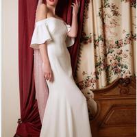 Off Shoulder Mermaid Wedding Dresses 2019 Satin Ruffles Short Sleeve Bridal Gowns Sexy Zipper Back Wedding Dress - Thumbnail 2