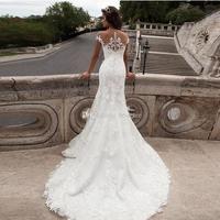 Romantic White Sheer Scoop Neck Mermaid Wedding Dresses Cheap 2019 Cap Sleeve Lace Bridal Gowns robe De Marriage - Thumbnail 1