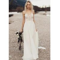 Beach Wedding Dresses Boho Bridal Gowns Spaghetti Backless Sweep Train Chiffon Lace Appliques Robes De Mariée - Thumbnail 1