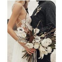 Beach Wedding Dresses Boho Bridal Gowns Spaghetti Backless Sweep Train Chiffon Lace Appliques Robes De Mariée - Thumbnail 3