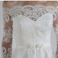 Off Shoulder Wedding Dresses 3/4 Sleeves Covered Button Sweep Train Tulle Lace Plus Size Bridal Gowns Robe De Mariée - Thumbnail 1