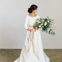 Simple Beach Wedding Dresses Boho Bridal Gowns Scoop Long Sleeve Wedding Dresses Beaded Champagne Sash Robes De Mariée - Thumbnail 1