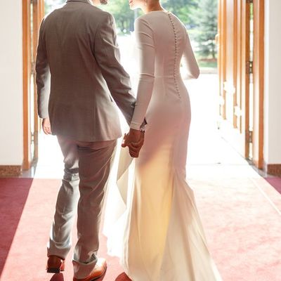 Simple beach wedding dresses boho bridal gowns scoop long sleeve wedding dresses covered button robes de mariée - Thumbnail 5