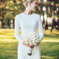 Simple Beach Wedding Dresses Boho Bridal Gowns Scoop Long Sleeve Wedding Dresses Covered Button Robes De Mariée - Thumbnail 1