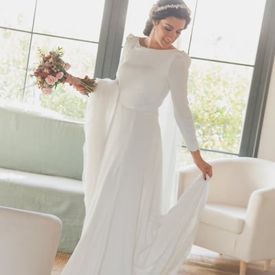 Simple beach wedding dresses boho bridal gowns crew neck long sleeve delicate lace wedding dresses robes de mariée - Thumbnail 5