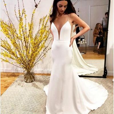 Simple beach wedding dresses boho bridal gowns spaghetti straps wedding dresses  - Thumbnail 5