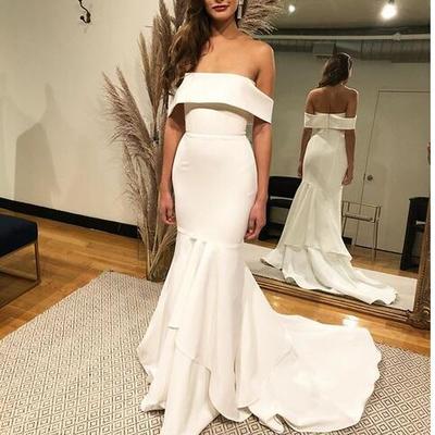 Simple beach wedding dresses boho bridal gowns off the shoulder mermaid tiered wedding dresses  - Thumbnail 5