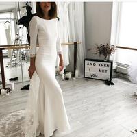 Simple Beach Wedding Dresses Boho Bridal Gowns Sexy Deep Crew Neck Delicate Lace Side Slit Wedding Dresses  - Thumbnail 2