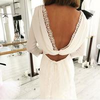 Simple Beach Wedding Dresses Boho Bridal Gowns Sexy Deep Crew Neck Delicate Lace Side Slit Wedding Dresses  - Thumbnail 3