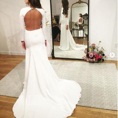 Simple beach wedding dresses boho bridal gowns sexy crew crew neck keyhole back long sleeve wedding dresses  - Thumbnail 5