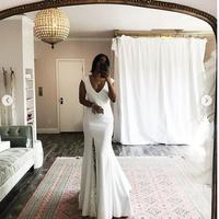 Simple Beach Wedding Dresses Boho Bridal Gowns Sexy Scop Sleeveless Delicate Lace Wedding Dresses  - Thumbnail 1