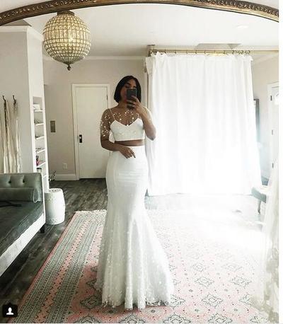 Simple Beach Wedding Dresses Boho Bridal Gowns Two Pieces Mermaid Delicate Lace Wedding Dresses 