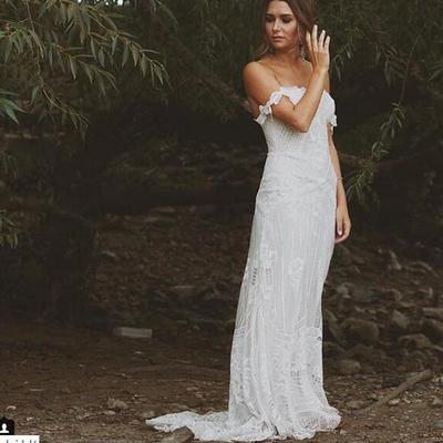 Simple beach wedding dresses boho bridal gowns off the shoulder mermaid delicate lace wedding dresses  - Thumbnail 5