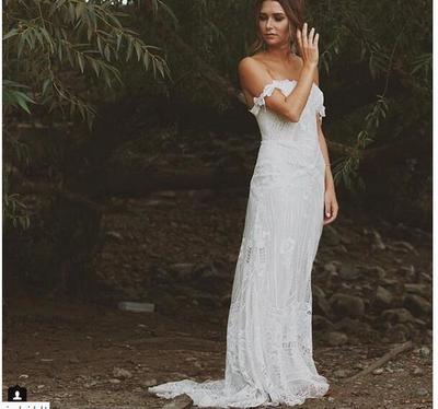 Simple Beach Wedding Dresses Boho Bridal Gowns Off the Shoulder Mermaid Delicate Lace Wedding Dresses 