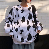 Harajuku Cow Printed Fleece Sweatshirt - Thumbnail 1