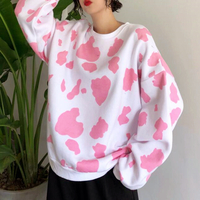 Harajuku Cow Printed Fleece Sweatshirt - Thumbnail 4