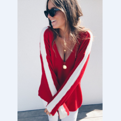 V-Neck Stitching Knit Sweater