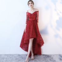 Black lace high low prom dress, long sleeve evening dress - Thumbnail 3