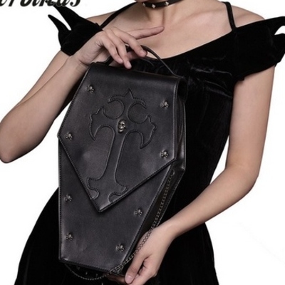 Steampunk gothic black leather rivet backpack