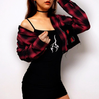 Red Checker Women Short Blouse - Thumbnail 1