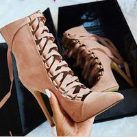 2018 Punk Ankle Gladiator Short Boots Strappy Lace Up Pointed Toe Stilettos Women Sandals Pumps  - Thumbnail 1