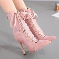 2018 Punk Ankle Gladiator Short Boots Strappy Lace Up Pointed Toe Stilettos Women Sandals Pumps  - Thumbnail 2