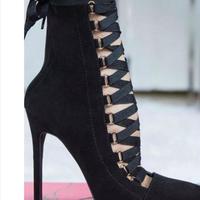 2018 Punk Ankle Gladiator Short Boots Strappy Lace Up Pointed Toe Stilettos Women Sandals Pumps  - Thumbnail 3