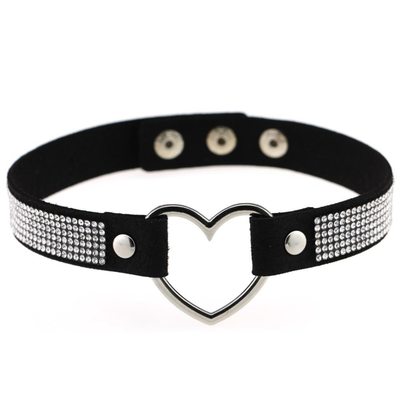 Heart rhinestone kawaii harajuku leather choker necklace - Thumbnail 3