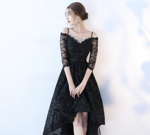 black high low homecoming dress High-Low Tiered-Tulle Prom Dress CL12281 Black / 0