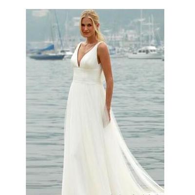 Sexy bridal gowns column pleats deep v-neck with straps zipper chapel train high waist tulle wedding dresses - Thumbnail 4